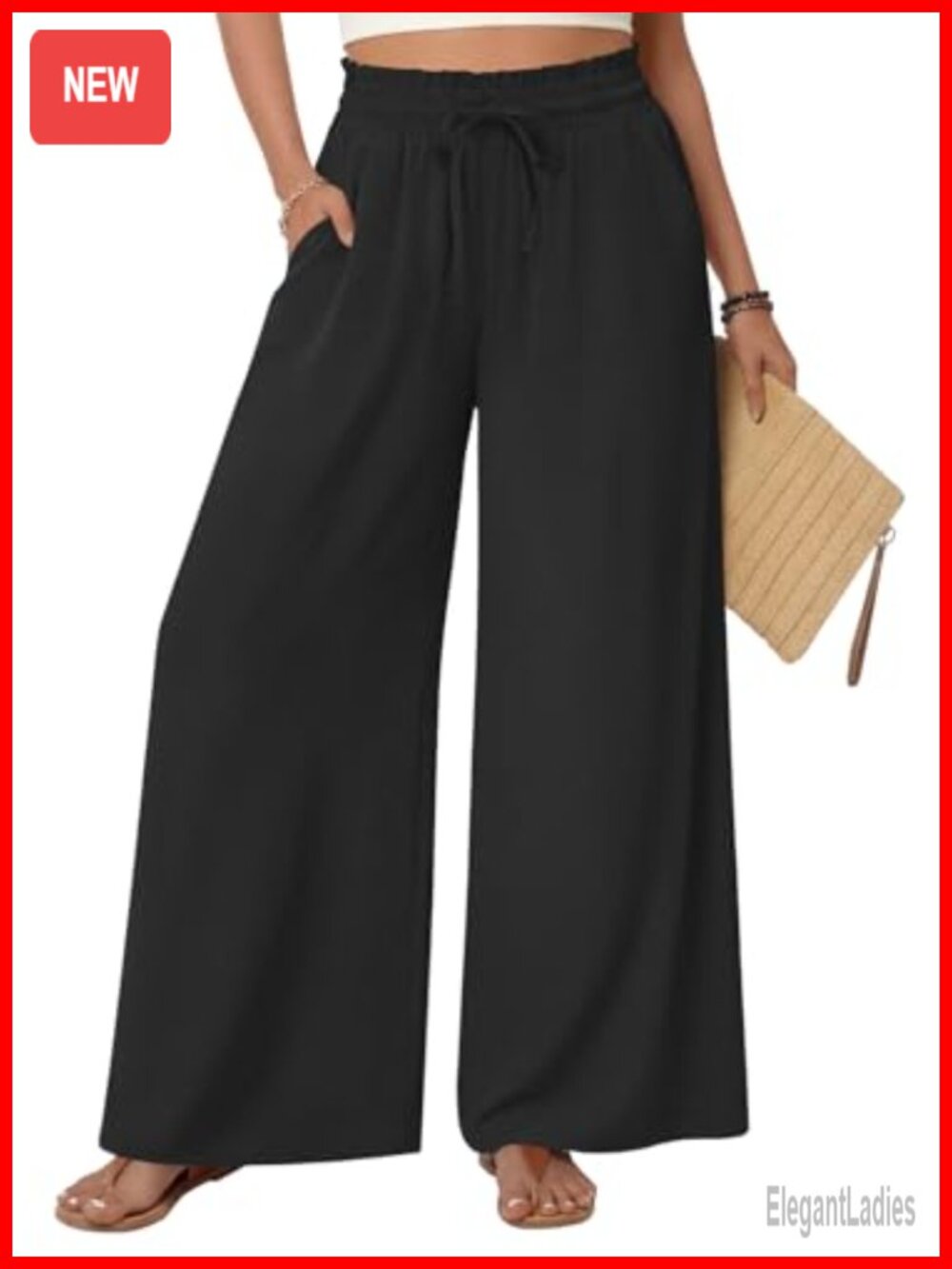 Wide Leg Palazzo Pants Flowy Boho Gaucho High Rise with Pockets